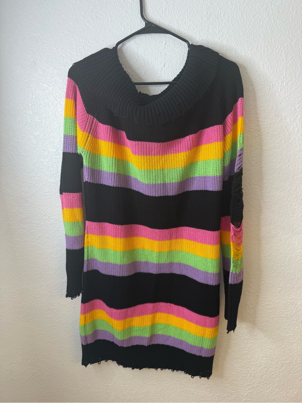 Killstar Good Vibes Knit Sweater Dress Rainbow Distressed Off Shoulder NWT XXL - Picture 7 of 13
